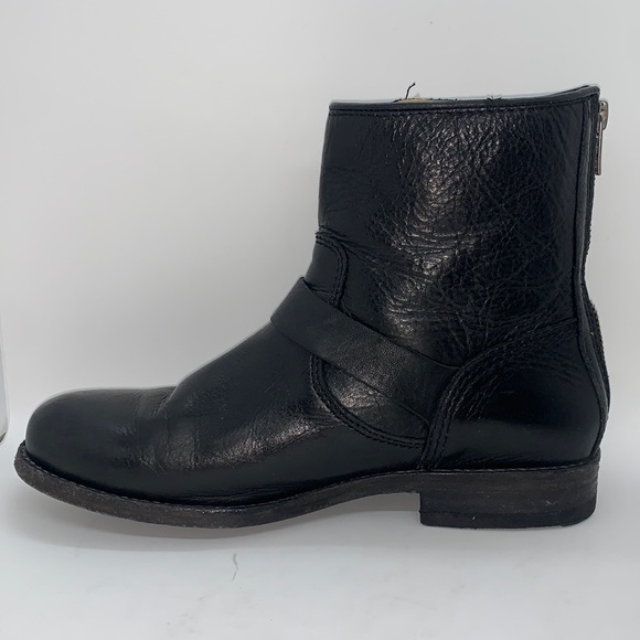 Frye Leather Ankle Moto Boots Black 8 Bikercore Strappy Buckle Zip Up - Picture 3 of 16